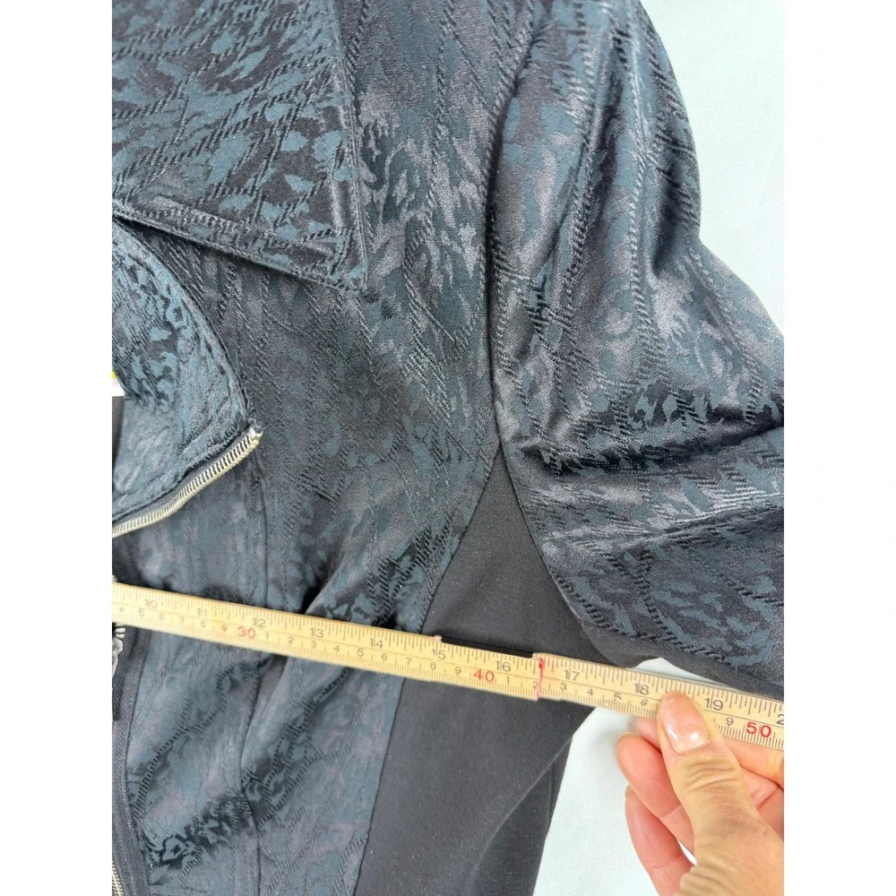 Tahari Womens Black Jacquard Moto Jacket Zip Front Peplum‎ Hem Size 8